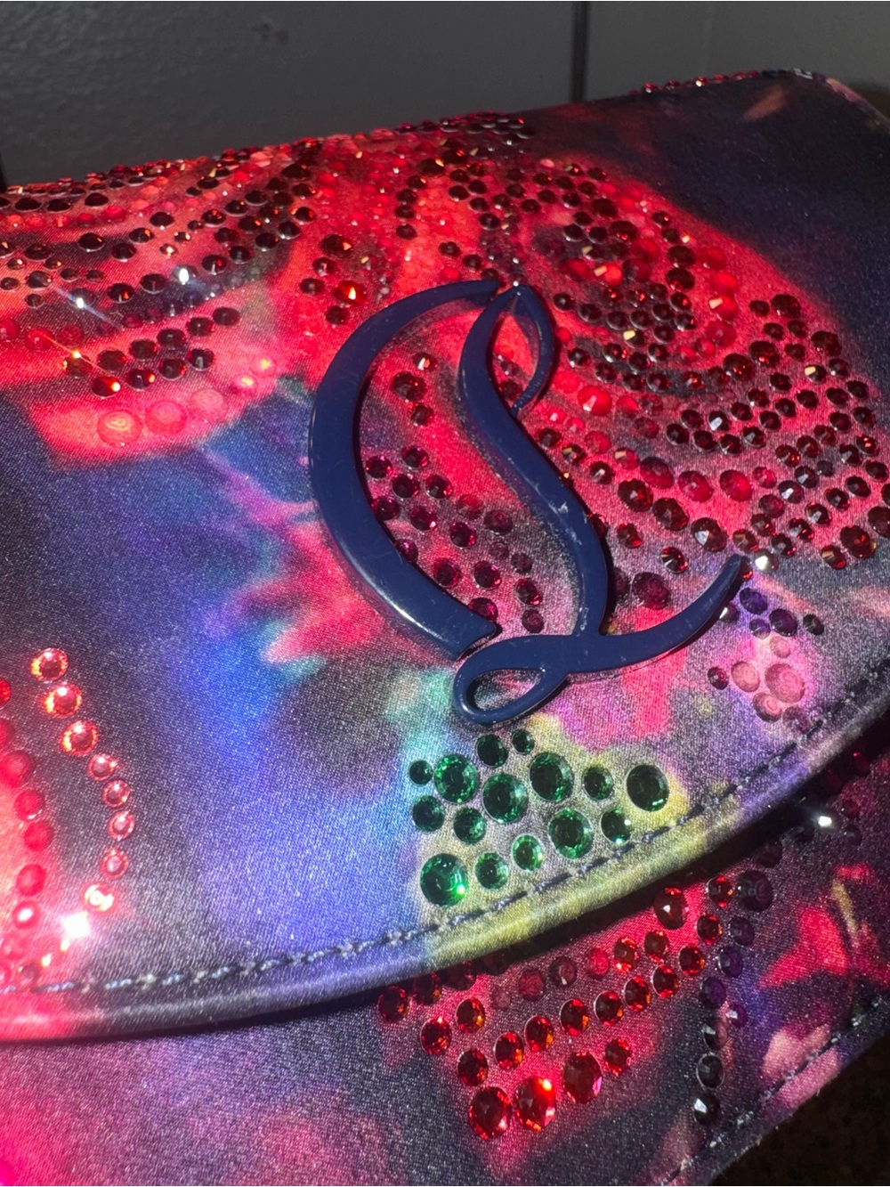 Christian Louboutin Loubi54 Rose Print Strass Satin Crossbody Bag ✅authentic✅ - Picture 8 of 14